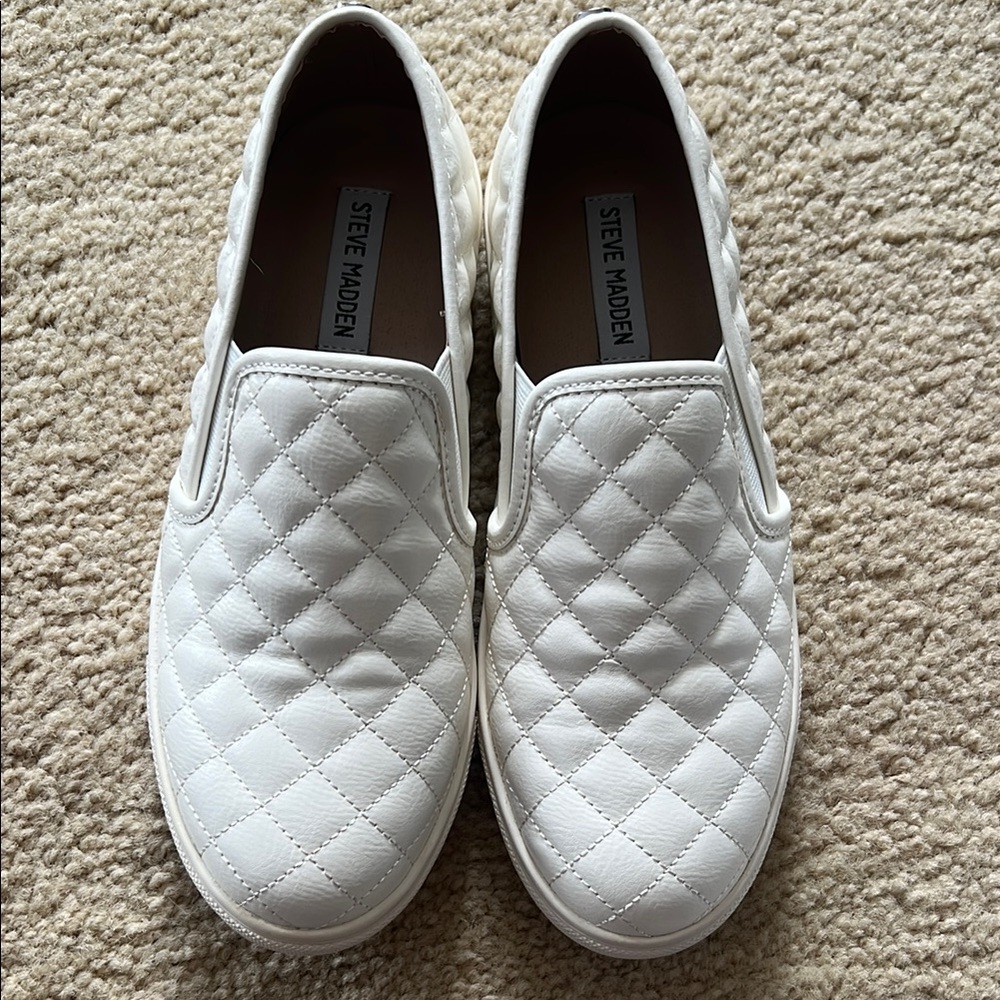 Steve Madden White Quilted Slip-On Sneakers